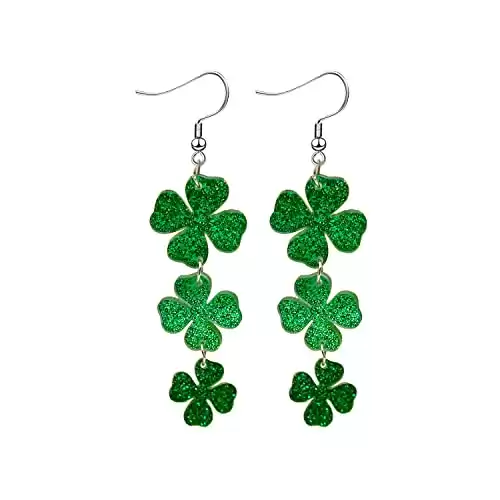 St. Patrick's Day Earrings for Women Girls,Irish Shamrock Acrylic Dangle Earrings, Green Hat Clover Horseshoe Drop Earrings for Irish Festival Gift (C)