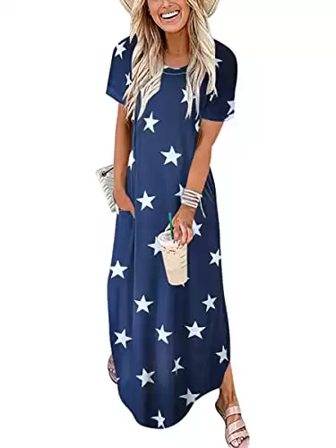 ANRABESS Women's Summer Maxi Dress Casual Loose Long Dress Short Sleeve Split A222-molanxing-L