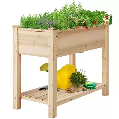 Yaheetech 34x18x30in Horticulture Raised Garden Bed Planter Box with Legs & Storage Shelf Wooden Elevated Vegetable Growing Bed for Flower/Herb/Backyard/Patio/Balcony