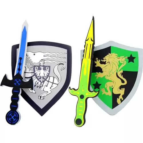 PowerTRC Sword and Shield Play Set | Unique Sword and Shield Design | Foam Weapons | Pretend Play Weapons | Kids Play Knights | White Eagle and Golden Lion Shield