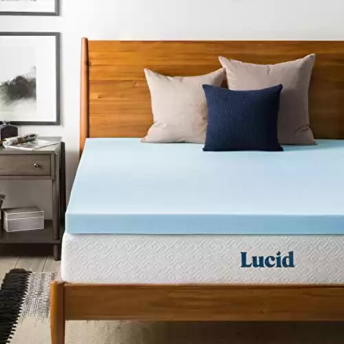 Lucid 3 Inch Mattress Topper Full - Gel Infused Memory Foam Memory Foam Mattress Topper Full Ventilated Design CertiPur Certified Blue