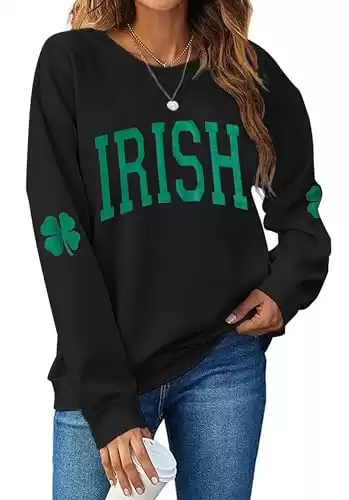 RUOOHEEYE Women St. Patrick's Day Sweatshirts Shamrock Clover Print Shirts Casual Irish Gift Long Sleeve Loose Fit Tops