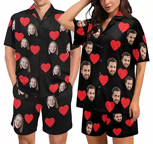 Artsadd Personalized Couples Matching Pajamas, His and Hers Custom Photo Short Pj Set, Women Men Valentine's Day Funny Gifts(Women,Heart,M)