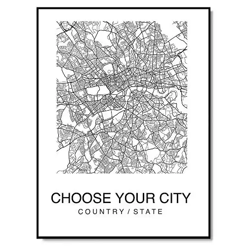 Custom Map Poster Personalized Map Print City Map Wall Art Decor Black and White Sizes Available