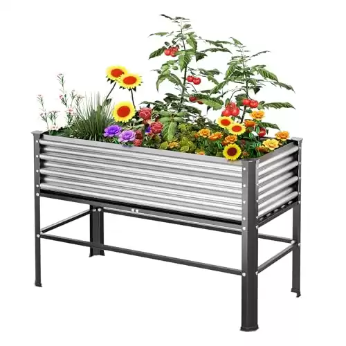 Doniks Raised Garden Bed with Legs, 48 24 32in Large Outdoor Metal Galvanized Garden Planting Box, 600lb Capacity for Vegetables Lawn Green Flowers, Fruits, Terrace