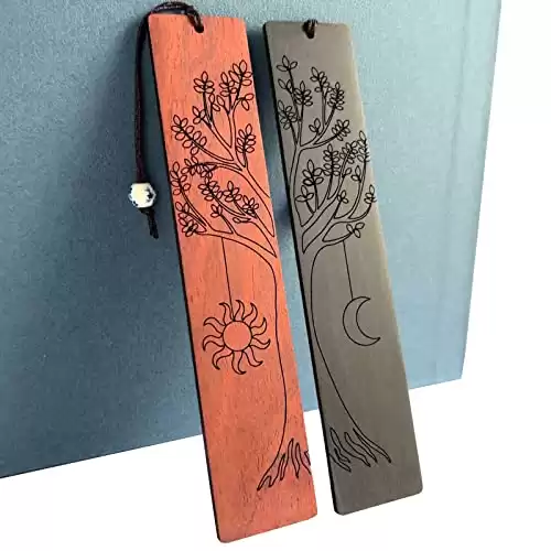 2 Pcs Bookmark,Cute Wooden Book Markers for Men Women, Unique Book Mark (Sun and Moon)