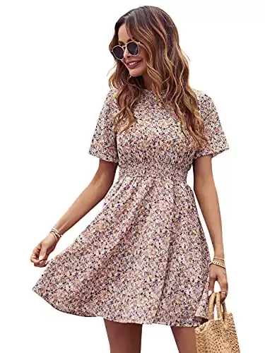 Floerns Women's Floral Print Mock Neck Long Sleeve A line Short Dress Multicoloured M