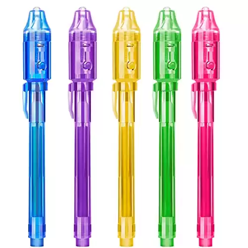 STENDA Invisible Spy Ink Pen 5 PCS, With UV Pen Light, Party Favors for Kids 8-12, Stocking Stuffers for Christmas, provide Thanksgiving, Halloween for Boys Girls Goodie Bag