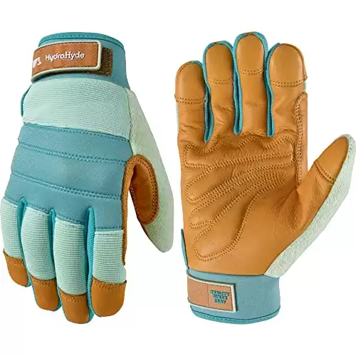 Wells Lamont Women's HydraHyde Water-Resistant Leather Palm Hybrid Work Gardening Gloves, Small (3250S), Blue