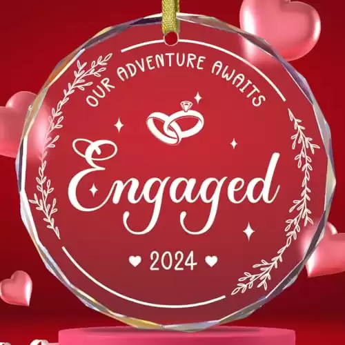 Engagement Gifts for Couples, Our Adventure Awaits Ornament 2024, Newlywed Gifts for Couples 2024, Happy Engagement Gifts for Women, Bride, Friends, Just Engaged Gifts, Glass Engagement Ornament 2024