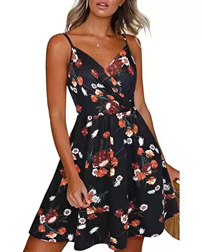 Newshows Women's Summer Dress Floral Spaghetti Strap Sleeveless V-Neck Casual Swing Sundress with Pockets(Floral 05,X-Large)