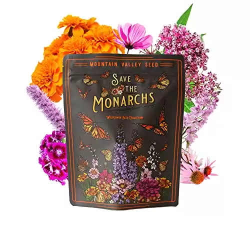 Package of 100,000 Wildflower Seeds - Save The Monarchs Wildflower Seeds Mix - 13 Assorted Varieties of Non-GMO Heirloom Flower Seeds for Planting Including Butterfly Milkweed, Echinacea, & Wallfl...