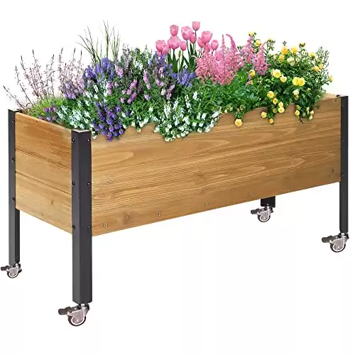 OIPRTGFJ Wood Rectangular Garden Planter Box with Wheel Raised Garden Bed Outdoor,Planters for Outdoor Plants 37 * 13 * 15 Elevated Planter Box for Herbs Vegetables Flowers Outdoor Patio Deck Balcony