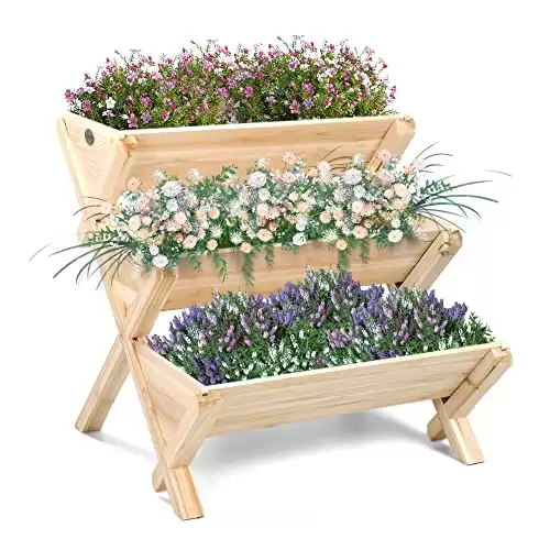 OIPRTGFJ 3 Tiers Wooden Vertical Raised Garden Bed with Legs 3FT Planter Wood Plant Stand Planter Raised Beds Kit for Flowers Herbs Vegetables for Backyard Garden Patio Outdoor