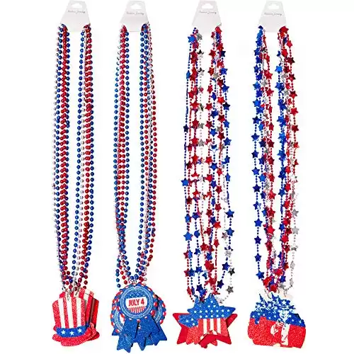 20PCS Fourth/4th of July Necklaces Beads: Patriotic Accessories Bulk Memorial Day Party Favors Decor Decorations-Star Uncle Sam Hats