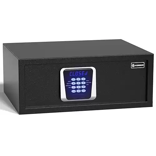 XDeer Hotel Safe 1.39 Cubic Feet Home Safe Personal Document Safe Steel Security Safe Box With Hotel-Style Digital Electronic Lock/Sensor Light/Silent Mode - Black