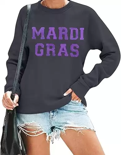 FAYALEQ Mardi Gras Sweatshirt for Women Carnival Outfit Shirt Parade Costume Shirt Funny Holiday Tie Dye Long Sleeve Tops