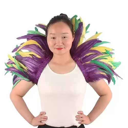 QI@XIA Feather Shawl for Women Witch Halloween Mardi Gras Feather Cape Costumes Accessories