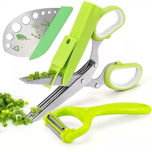 VIBIRIT Herb Scissor, Leaf Stripper, Stainless Steel 5 Blade Kitchen Scissors,Peelers for Kitchen,for Chopping Chive, Vegetables, Salad,Collard Greens, Parsley, Rosemary As Christmas gifts