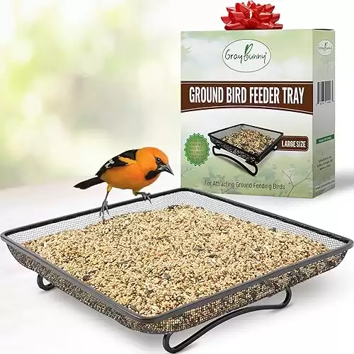 Gray Bunny Bird and Squirrel Feeder Tray 11x11 Inches, Cardinal Bird Feeder, Blue Jay Feeder, Squirrel Feeders for Outside, Wild Bird Feeders, Platform Bird Feeders for Outside, Standing Bird Feeder