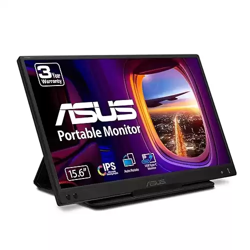 ASUS ZenScreen 15.6 1080P Portable USB Monitor (MB166C) - Full HD, IPS, USB Type-C, , Tripod Mountable, Anti-Glare Surface, Protective Sleeve, 3-Year Warranty