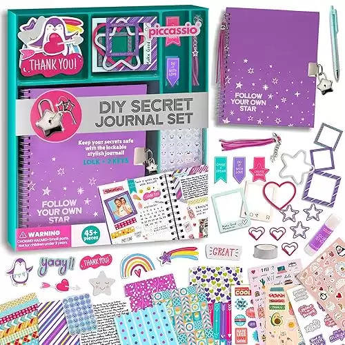 Piccassio DIY Journal Kit for Girls ages 15+, Complete Scrapbooking & Journaling Craft Set, Stationery, Stickers, & Art Supplies Creative Teens Craft Kit