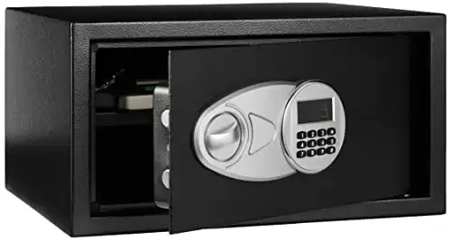 Amazon Basics Steel Security Safe with Programmable Electronic Keypad - Secure Cash, Jewelry, ID Documents - Black, 1 Cubic Feet, 16.93"W x 14.57"D x 9.06"H