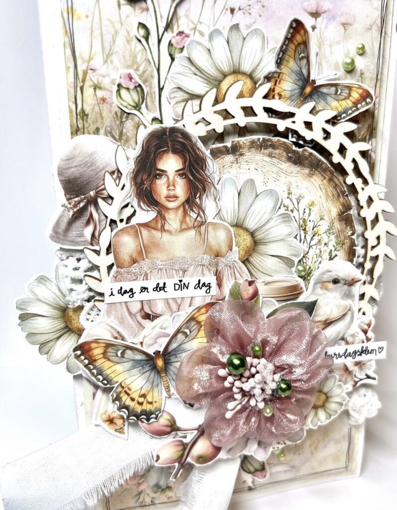Neutral themed scrapbook page—layered cream papers, subtle textures, and handwritten details. slowestuff.com
