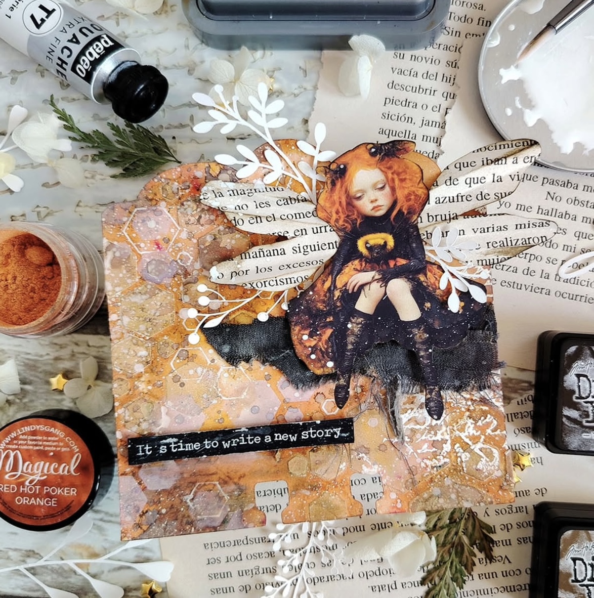 Bright orange junk journal layout with paper layers, handwritten notes, and collage elements. Credit: silviauve_ on Instagram.