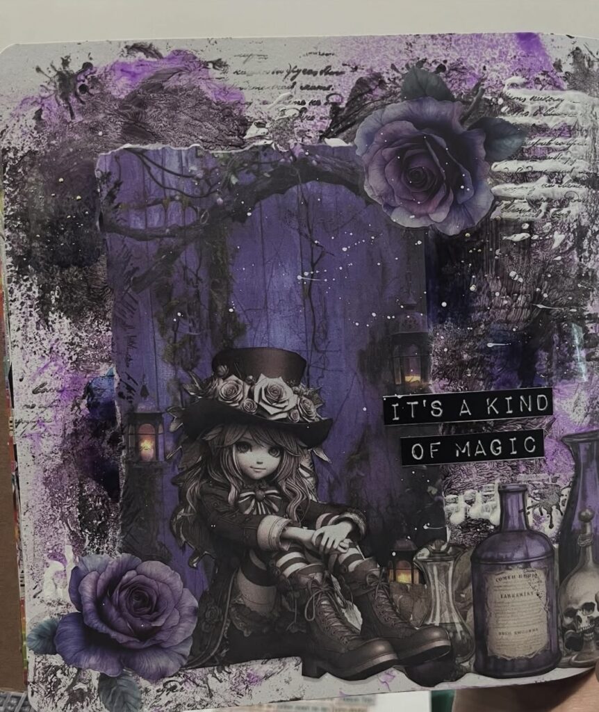 Purple scrapbook ideas featuring creative layouts, magical junk journal spreads, and enchanting purple hues in a variety of shades like lilac, plum, and lavender — perfect inspiration for scrapbookers and paper crafters.