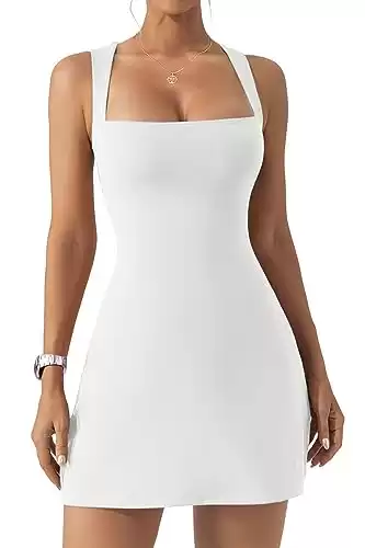WAYTOROMA Women Sexy Square Neck Sleeveless Dress Tank Top Bodycon Casual Mini Club Party Dresses White
