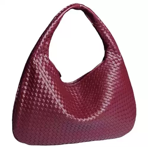 GORGOU Woven Tote Womens Shoulder Bag -Vegan Leather Work Handwoven Hobo Handbag -Large Woven Purse Underarm Bags (Wine Red)