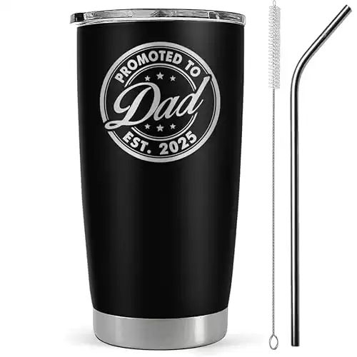 Promoted To Dad 2025 Tumbler 20Oz, Dad Est 2025 Mug, New Dad Gifts, Dad Established 2025 Coffee Cup, First Time Daddy Gifts Ideas For Father's Day And Christmas, Fathers To Be Gifts, Dad Travel M...