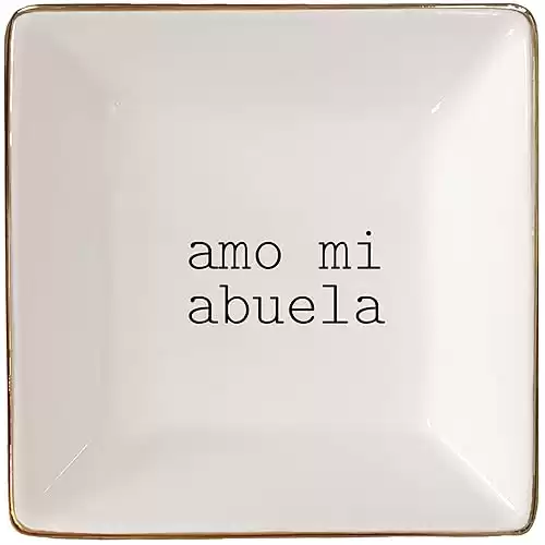 Amo Mi Abuela Fun Spanish Mother's Day Gift for Grandmother Ceramic Jewelry Dish or Ring Holder Trinket Tray