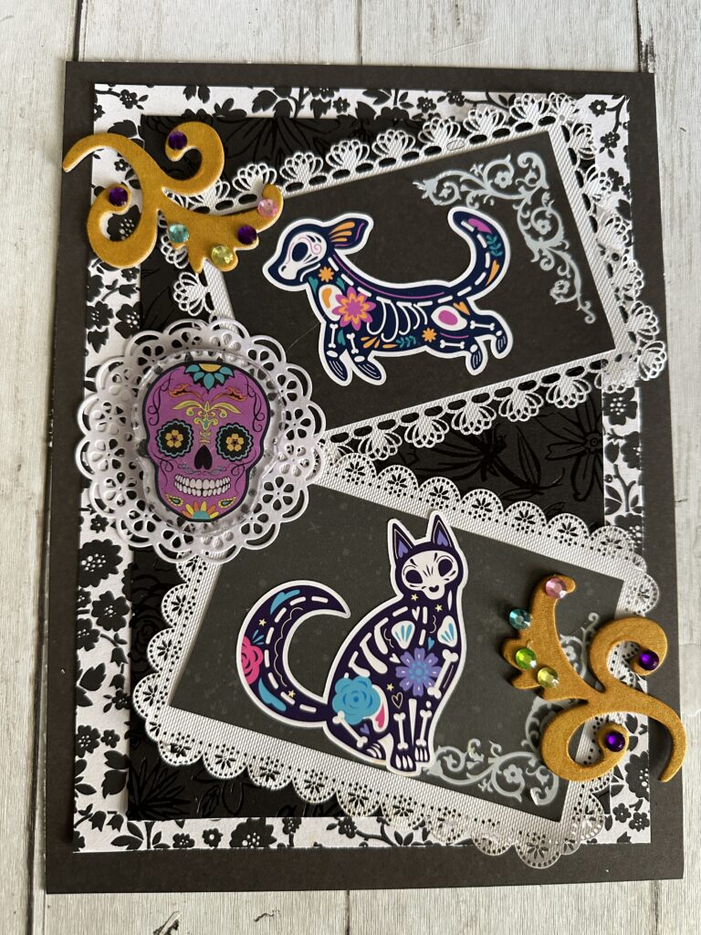 Junk journal page with black background and two white frames with animal skeletons in each by slowestuff.com