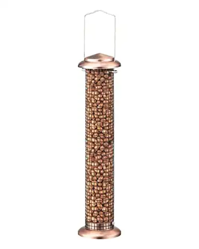 iBorn Metal Bird Feeder Peanut Bird Feeder Sunflower Seed Outdoor Hanging for Wild Birds Woodpeckers, Titmice, Nuthatches, Chickadees, Jays, 14 Inch Copper