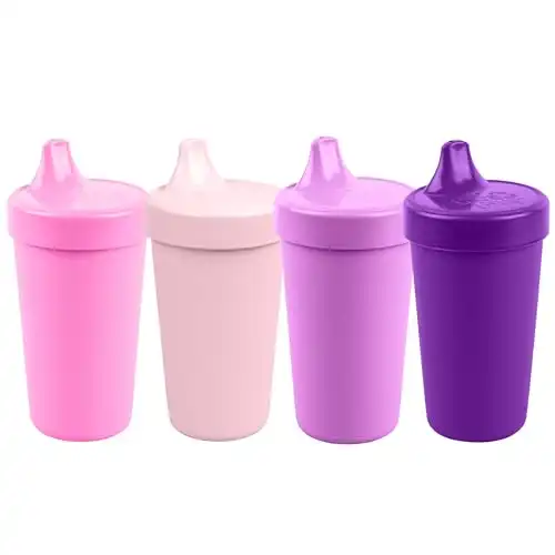 Re-Play Made in USA 10 Oz. Sippy Cups for Toddlers, Pack of 4 - Reusable Spill Proof Cups for Kids, Dishwasher/Microwave Safe - Hard Spout Sippy Cups for Toddlers 3.13" x 6.25", Princess