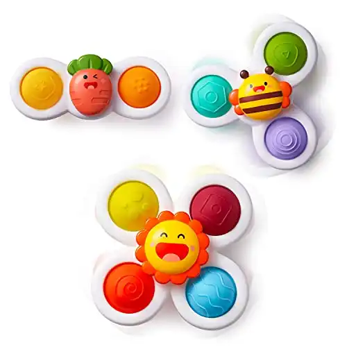 LiKee Strong Suction Cup Fidget Spinnerz Sensory Bath Toys for Baby 12 18 Months Airplane Car Travel Table & Window Toys for 1 2 Year Old Toddler Boys and Girls Stocking Stuffer Christmas Choice (...
