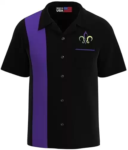 Men's Fleur de Lis Mardi Gras Hawaiian Bowling Shirt - Mardi Gras Button Down Shirt
