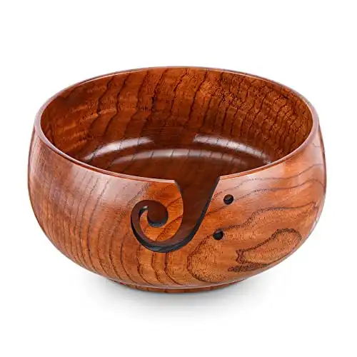 Wooden Yarn Bowl, Knitting Yarn Bowl with Holes Storage Handmade to Prevent Slipping, Perfect Yarn Bowl for Crocheting and Knitting Mothers Day Gift 6" x 3"