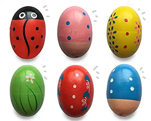 JoFAN 6 Pack Wooden Percussion Musical Shake Eggs Shakers for Kids Boys Girls Toddlers Christmas Stocking Stuffers Gifts Party Favors
