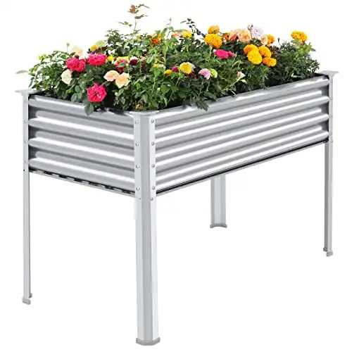 Land Guard Galvanized Raised Garden Bed with Legs, 48 24 32in Large Metal Elevated Raised Planter Box with Drainage Holes for Backyard, Patio, Balcony, 400lb Capacity