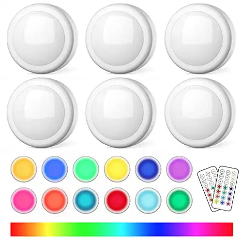 SEMSMOKS Puck Lights with Remote Control, Battery Operated LED Push Light Wireless, 13 Color RGB for Closet, Bedroom Wall, Under Cabinet, Battery Powered Puck Lights. Convenient 3M Stick On, 6...