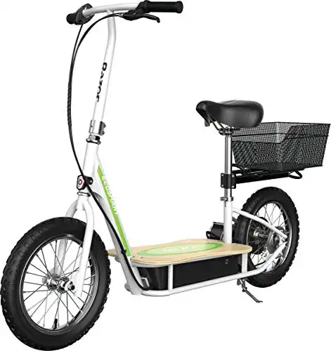 EcoSmart Metro Electric Scooter Padded Seat, Wide Bamboo Deck, 16" Air-Filled Tires, 500w High-Torque Motor, Up to 18 mph, 12-Mile Range, Rear-Wheel Drive