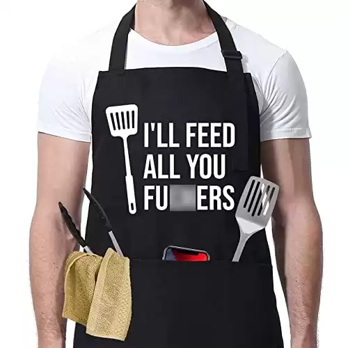 Miracu Funny Cooking Aprons for Men Women, Funny Dad Gifts for Mens Father, Mom - Mothers Day, Fathers Day, Birthday Gifts for Dad Step Brother Boyfriend Husband, Cool BBQ Grilling Kitchen Chef Apron