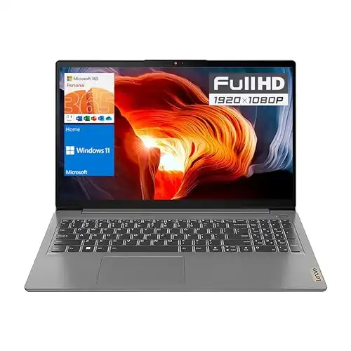LENOVO IdeaPad 1 Laptop, 15.6 FHD Display, Intel Celeron N4500 Processor, 8GB RAM, 128GB SSD, SD Card Reader, Numeric Keypad, HDMI, Wi-Fi 6, Windows 11 Home, 1 Year Office 365, Grey