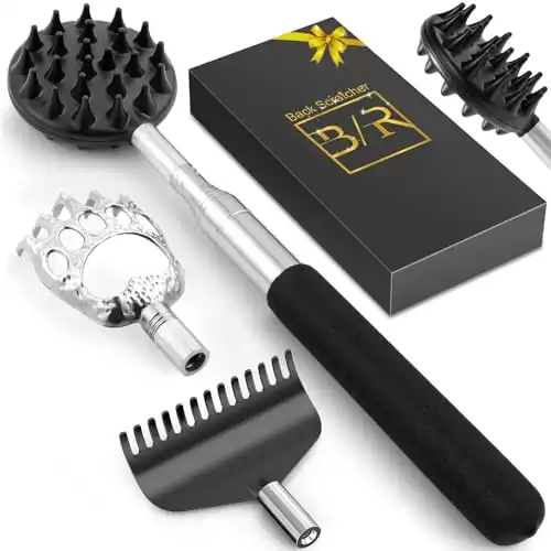 TUKUOS Telescoping Back Scratcher with 4Pcs Detachable Scratching Heads, Gifts for Men Back Scratcher for Men/Dad/Women