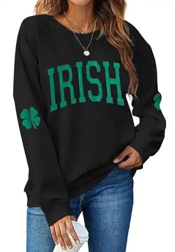 RUOOHEEYE Women St. Patrick's Day Sweatshirts Shamrock Clover Print Shirts Casual Irish Gift Long Sleeve Loose Fit Tops