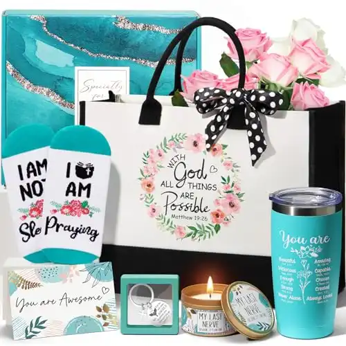 Christian Gifts for Women Faith, Inspirational Religious Gifts for Women, Catholic Spiritual Gifts Mothers Day Birthday Gifts for Women Mom Sister Best Friends Grandma Wife Coworker w/ Canvas Tote Bag