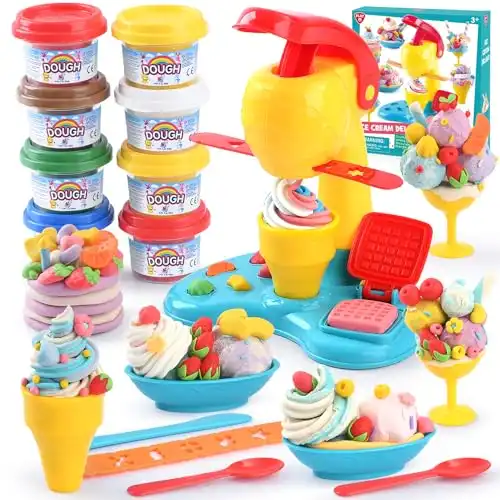 PLAY Color Dough Sets for Kids Ages 4-8,Play Kitchen Ice Cream Maker Playdough Set for Kids Ages 2-4,Arts Crafts play Food Toys for Girls Boys 3+,8 Cans of Modeling Compound,2 oz Cans,Multicolor